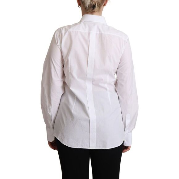 Dolce & Gabbana White Cotton Dress Collared Long Sleeves Shirt Women's Top